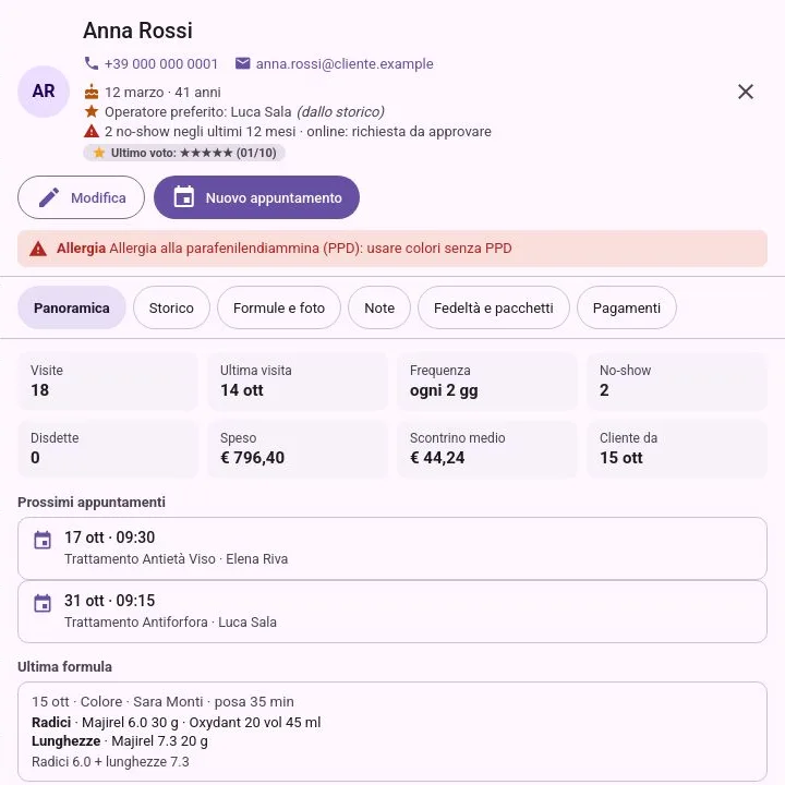 Scheda cliente con storico delle visite